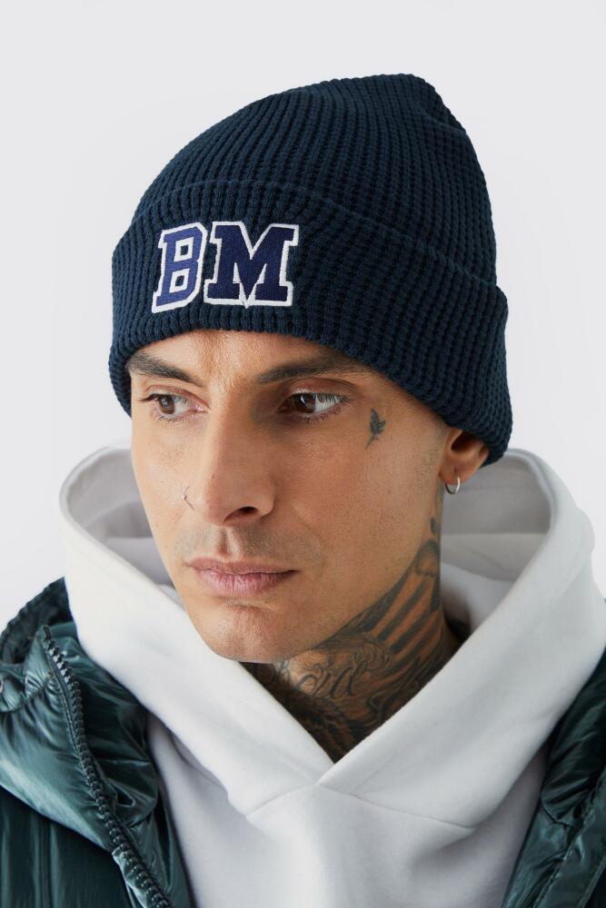 boohoo Mens Bm Varsity Waffle Beanie - Green Cover