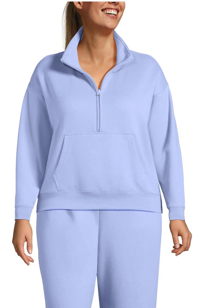 Lands' End Plus Size Serious Sweats Relaxed Long Sleeve Half Zip Sweatshirt in Light Cornflower Cover