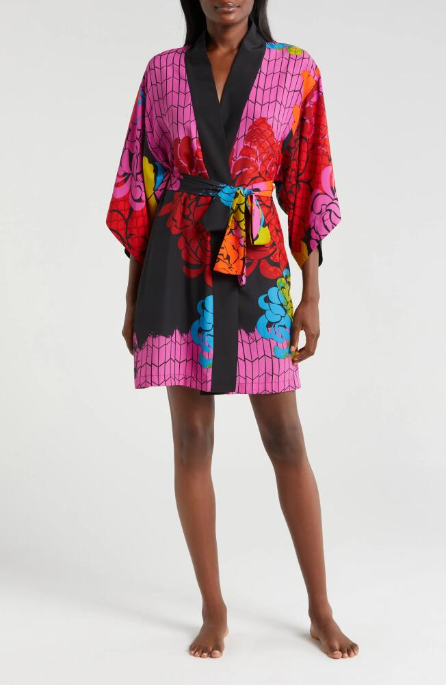 Natori Rimini Short Satin Robe in Black Multi Cover