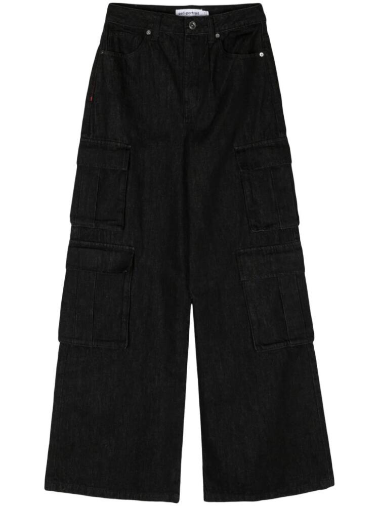 Self-Portrait mid-rise wide-leg cargo jeans - Black Cover