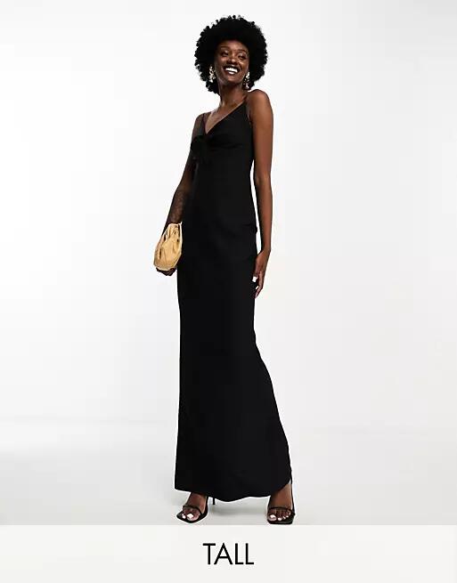 Vesper Tall v neck low back maxi dress in black Cover