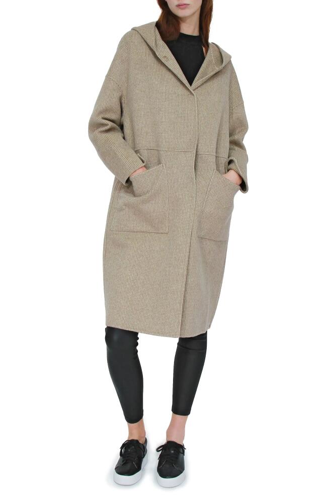 Belle & Bloom Sunday Morning Hooded Wool Blend Coat in Beige Micro Check Cover