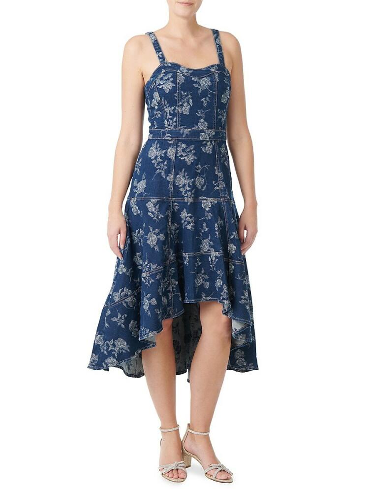 Jewel Badgley Mischka Women's Floral Denim High Low Dress - Dark Blue Cover