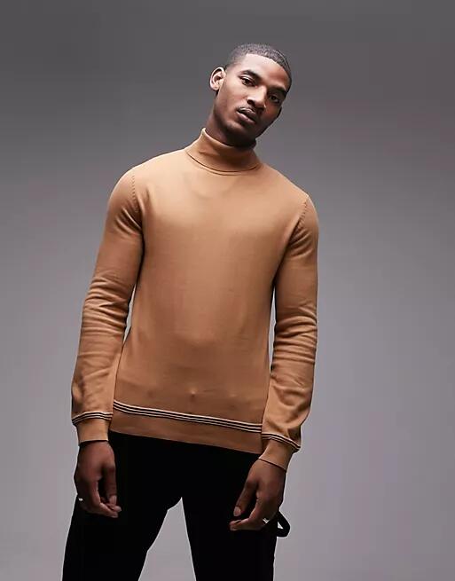 Topman 2 pack roll neck sweater in camel and black-Multi Cover