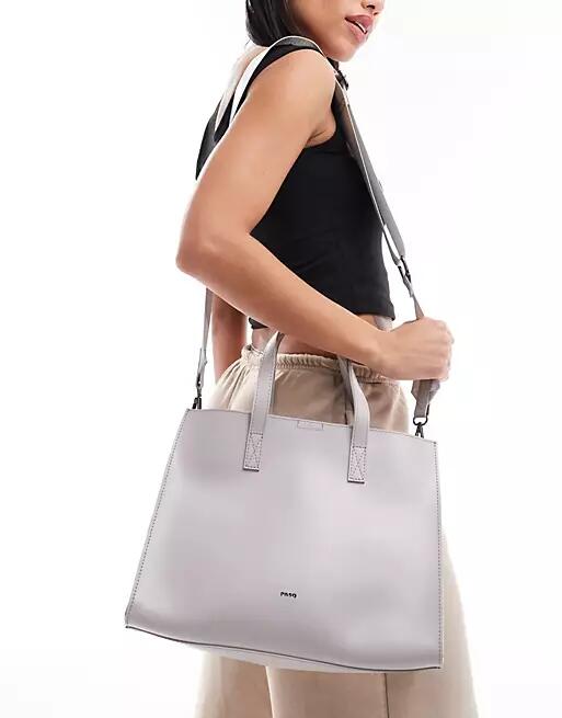 PASQ structured wide tote bag with detachable crossbody strap in gray Cover