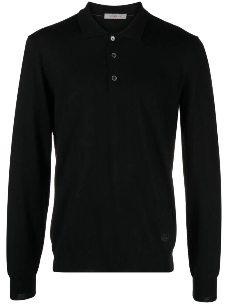 Corneliani long-sleeve wool polo shirt - Black Cover