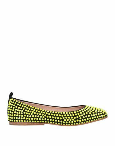 Eddy Daniele Woman Ballet flats Acid green Soft Leather, Swarovski Crystal Cover