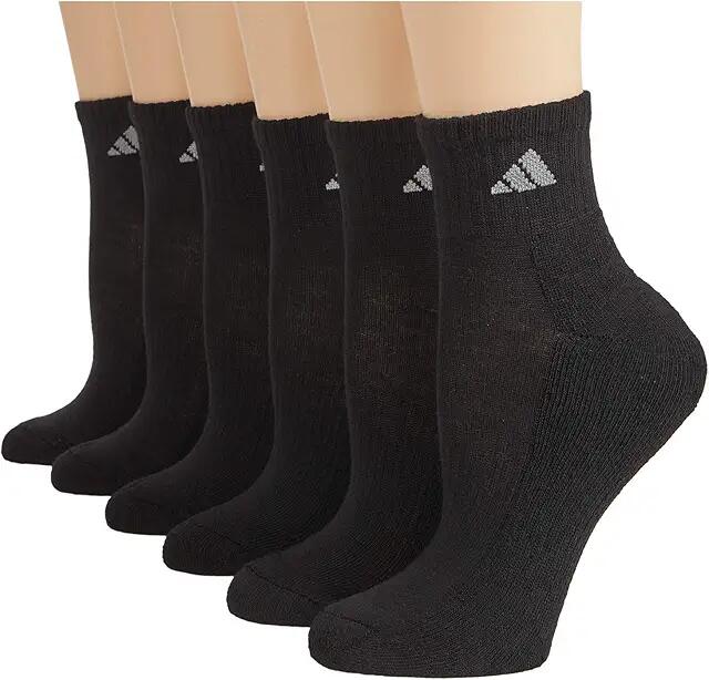 adidas Athletic Cushioned 6-Pack Quarter (Black/Aluminum 2) Women's Crew Cut Socks Shoes Cover