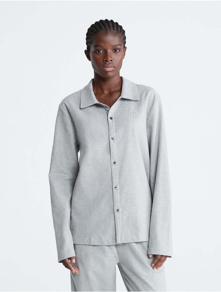 Calvin Klein Women's Pure Flannel Sleep Button-Down Shirt - Grey Cover