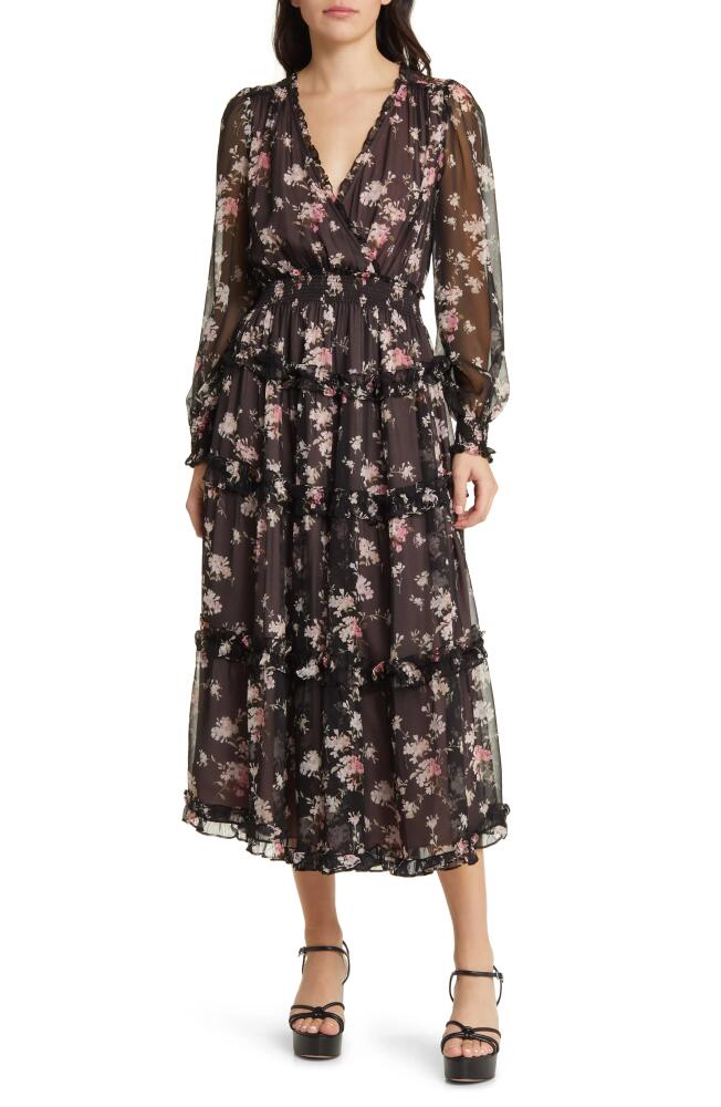 LoveShackFancy Kailo Floral Ruffle Long Sleeve Tiered Silk Midi Dress in Aurora Nights Cover