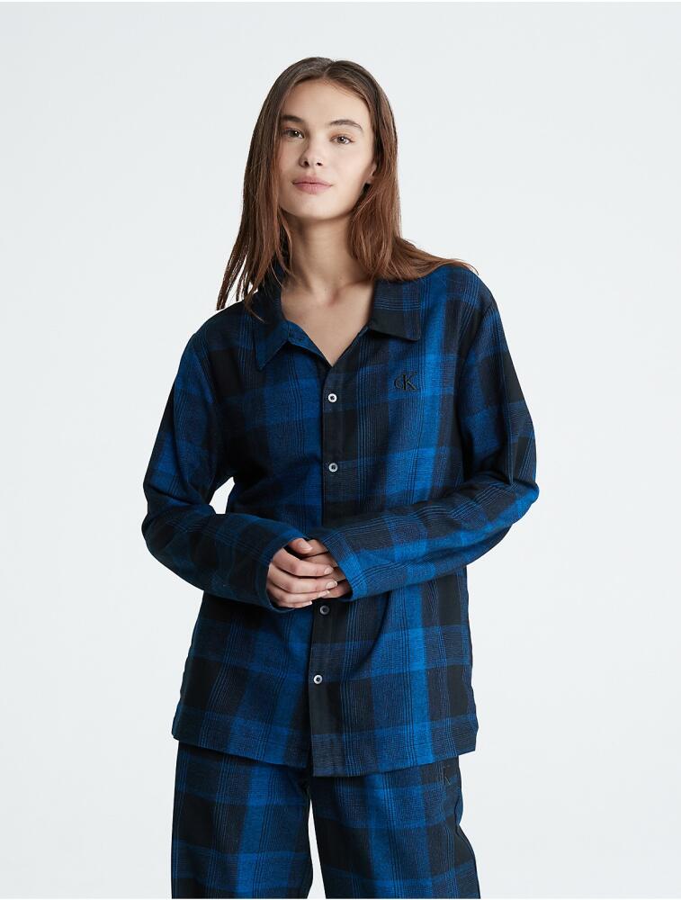 Calvin Klein Women's Pure Flannel Sleep Button-Down Shirt - Black Cover