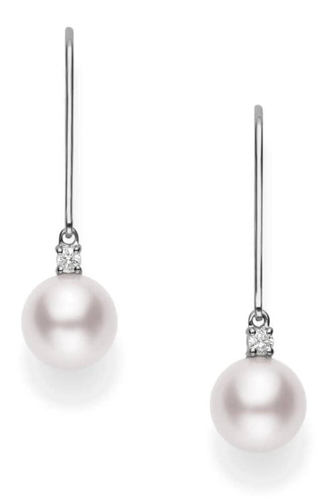 Mikimoto Akoya Pearl & Diamond Linear Earrings in White Gold/Pearl Cover