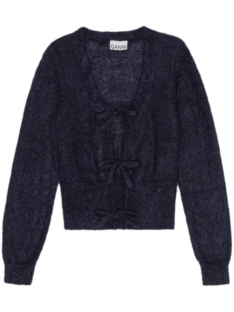 GANNI knitted tie string cardigan - Blue Cover