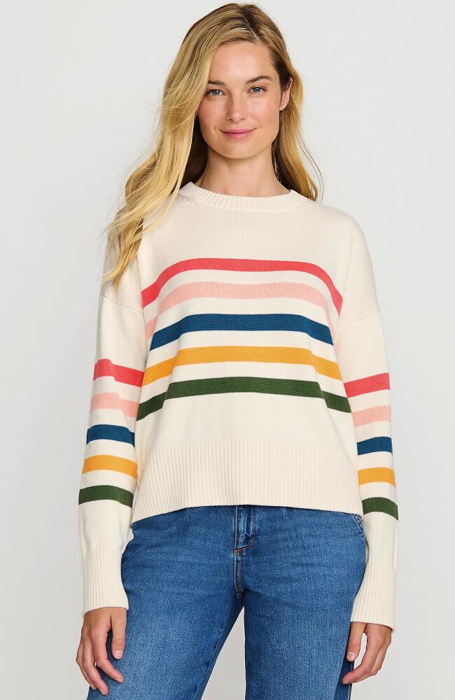 Lands' End Cotton Easy Fit Crew Neck Sweater in Ivory Placed Stripe Cover