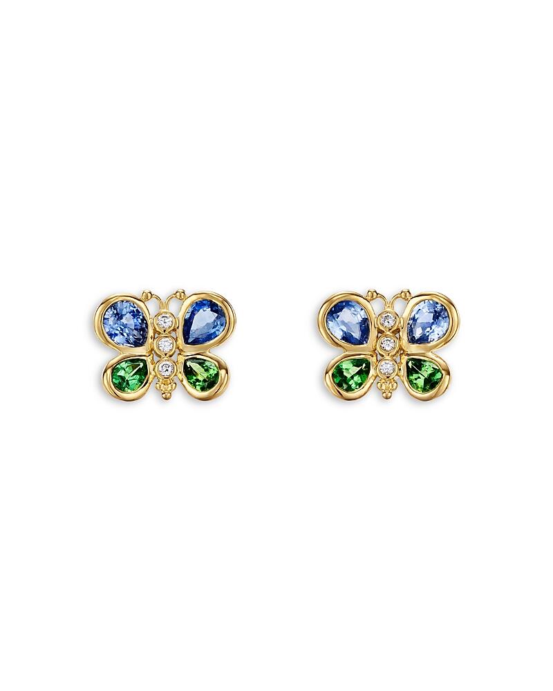 Temple St. Clair 18K Yellow Gold Cl Color Blue Sapphire, Tsavorite & Diamond Butterfly Stud Earrings Cover