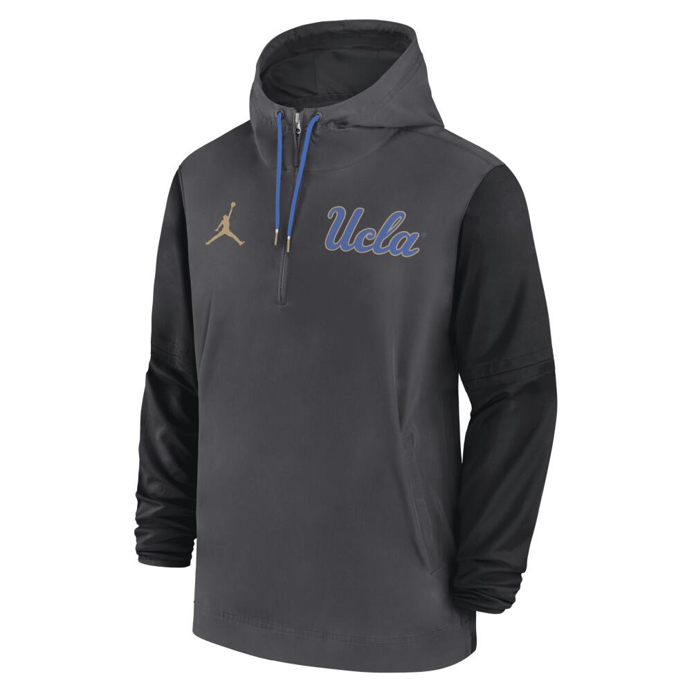 Men's UCLA Bruins Sideline Pre-Game Player Jordan College 1/2-Zip Hooded Jacket in Grey Cover