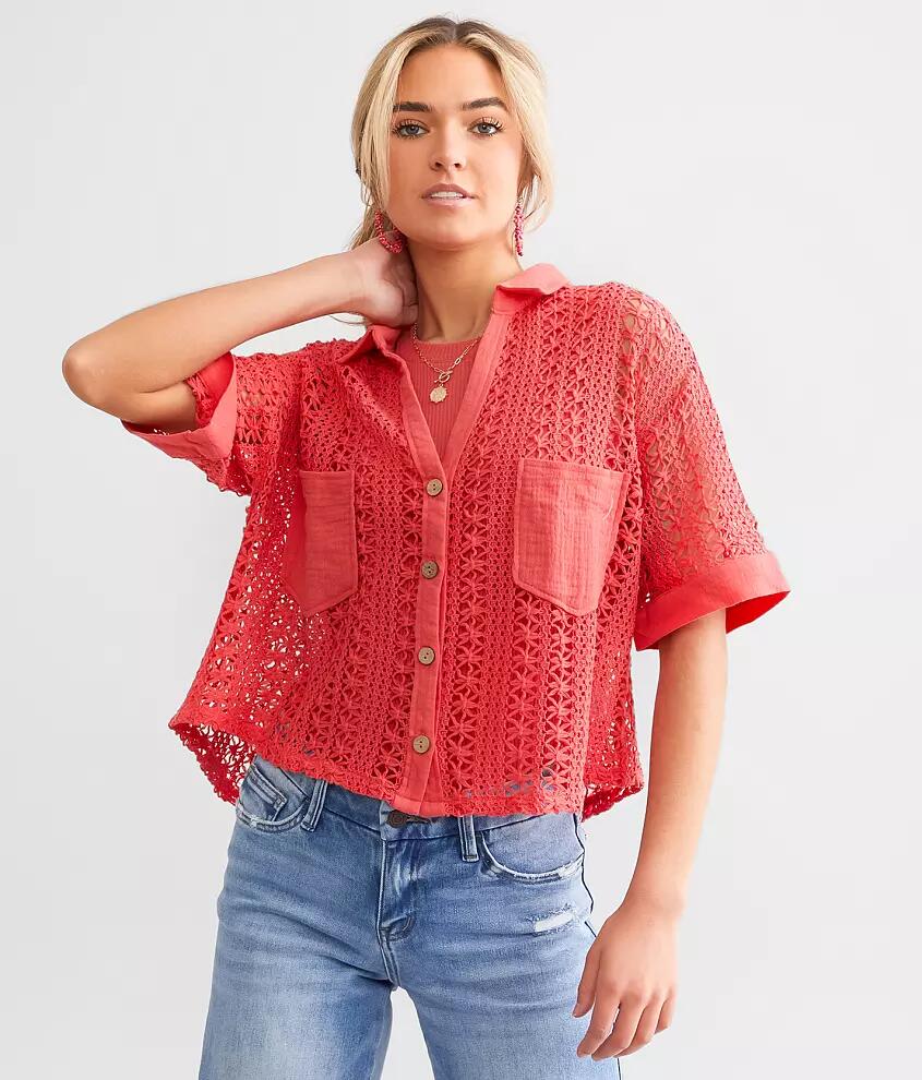 Hyfve Boxy Crochet Cropped Blouse Cover