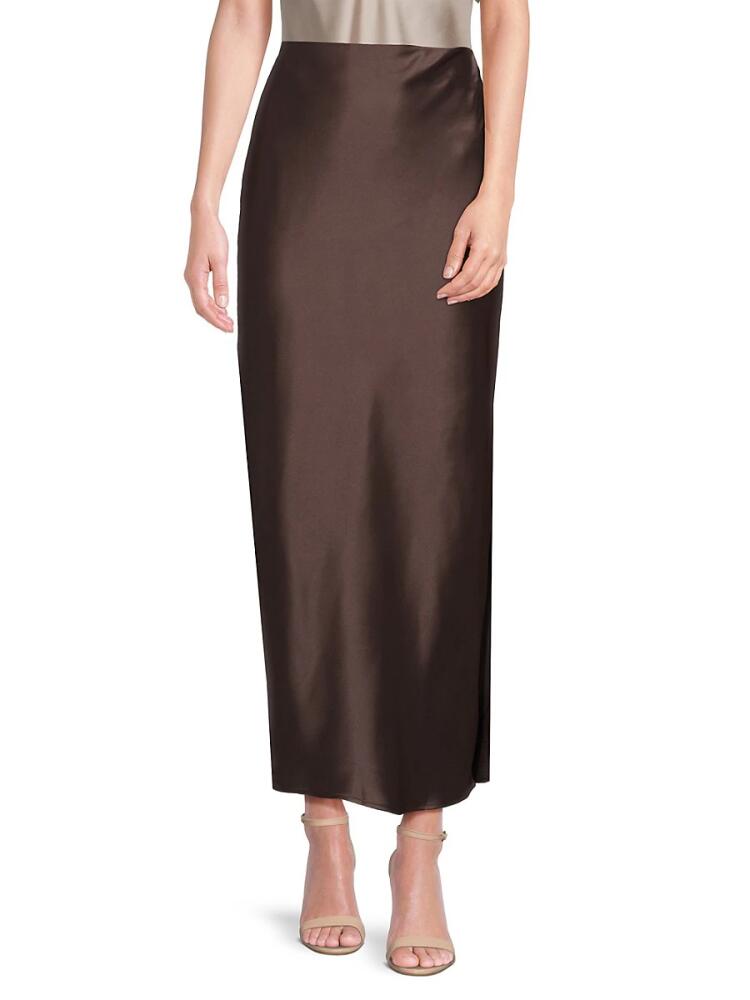 Renee C. Women's Satin Side Slit Maxi Skirt - Brown Cover