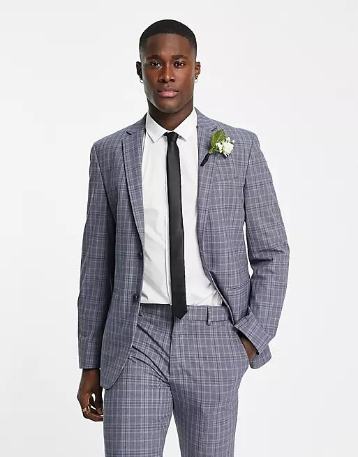 Selected Homme slim fit suit jacket in gray blue check Cover