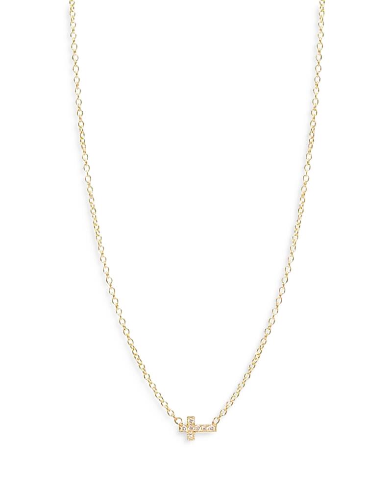 Zoe Chicco 14K Yellow Gold Itty Bitty Diamond East West Cross Pendant Necklace, 16 Cover