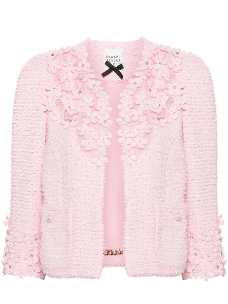 Edward Achour Paris floral-appliqué tweed jacket - Pink Cover