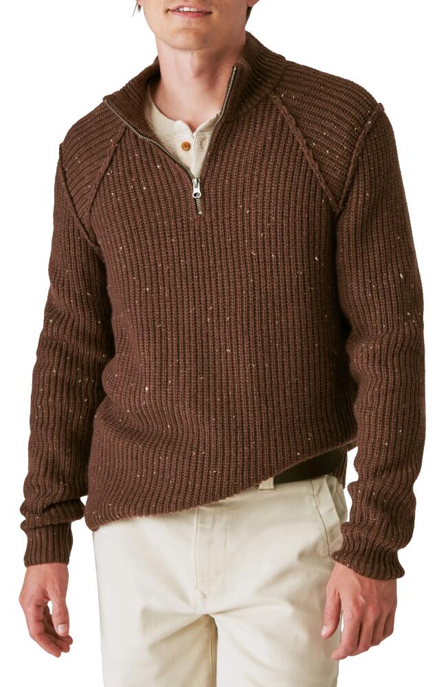 Lucky Brand Quarter Zip Tweed Sweater in Deep Mahogany Cover