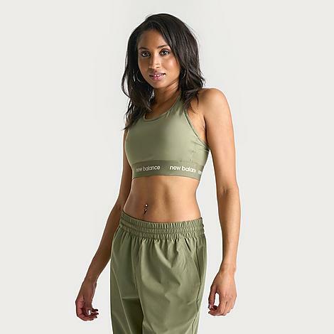 New Balance Women's Tape Logo Medium-Support Sports Bra in Green/Olive Green Cover