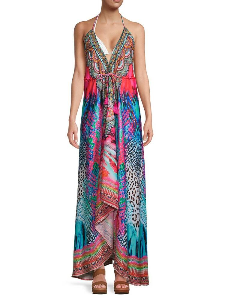 Ranee's Women's Mix-Print Tassel-Tie Maxi Cover-Up Dress Cover