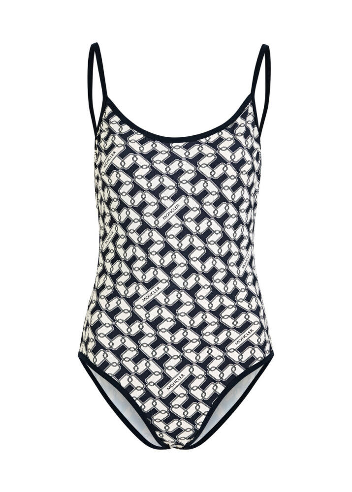 Moncler Printed Open-back Swimsuit - Navy Cover