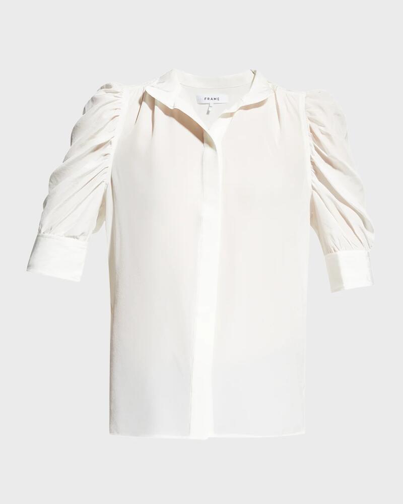 FRAME Gillian Silk Collared Puff-Sleeve Top Cover