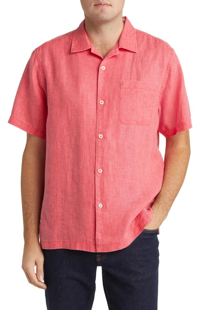 Tommy Bahama Sea Glass Short Sleeve Button-Up Linen Camp Shirt in Teaberry Cover