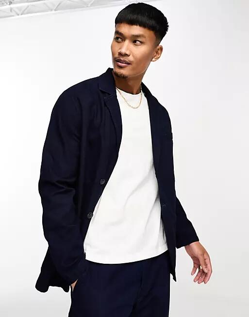 Selected Homme washed cotton suit jacket in dark indigo blue Cover