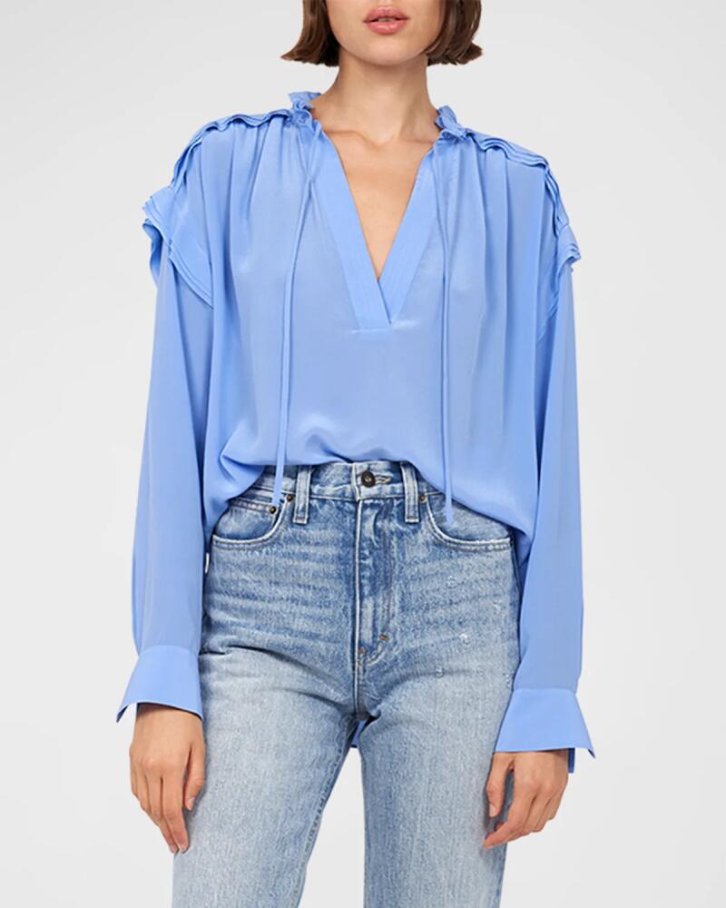 Joie Jaylin V-Neck Ruffle Silk Blouse Cover