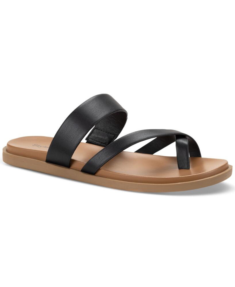 Style & Co Women's Cordeliaa Slip On Strappy Flat Sandals, Created for Macy's - Black Smooth Cover