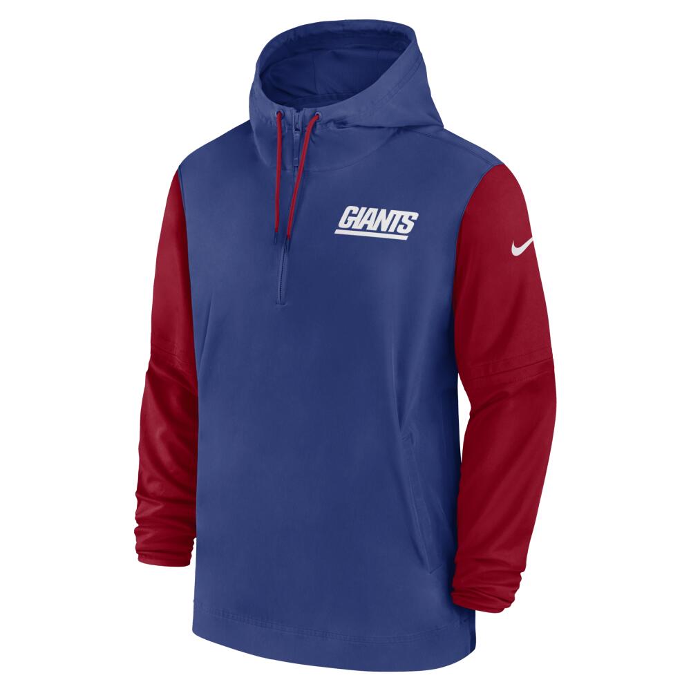 New York Giants Sideline Pre-Game Player Nike Men's NFL 1/2-Zip Hooded Jacket in Blue Cover