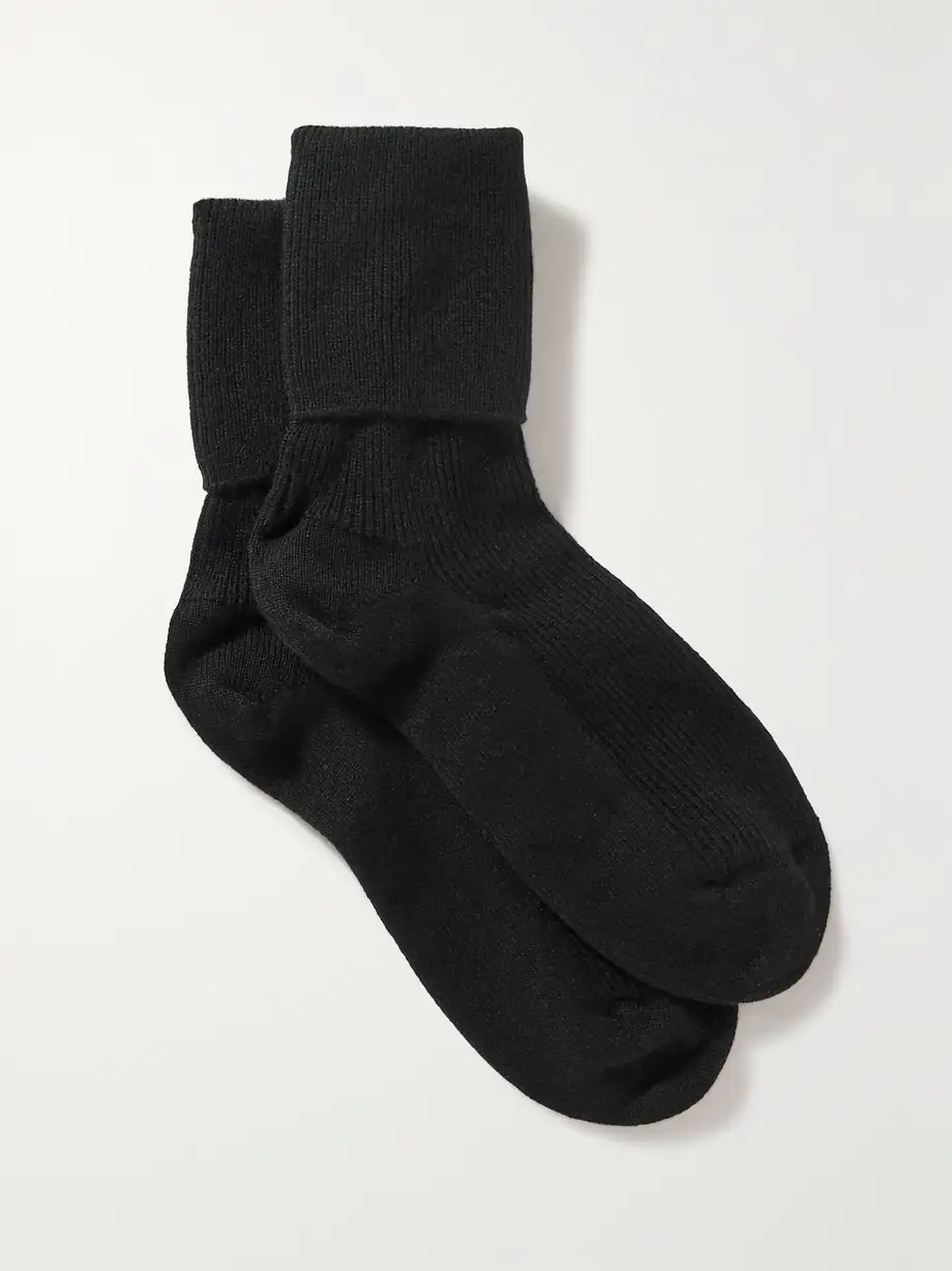 Johnstons of Elgin - Ribbed Cashmere-blend Socks - Black Cover