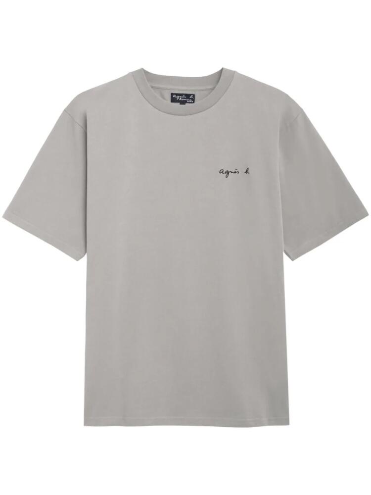 agnès b. logo-embroidered cotton T-shirt - Grey Cover