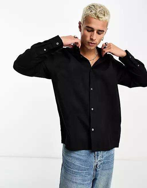 Weekday Relaxed linen mix shirt in black Cover