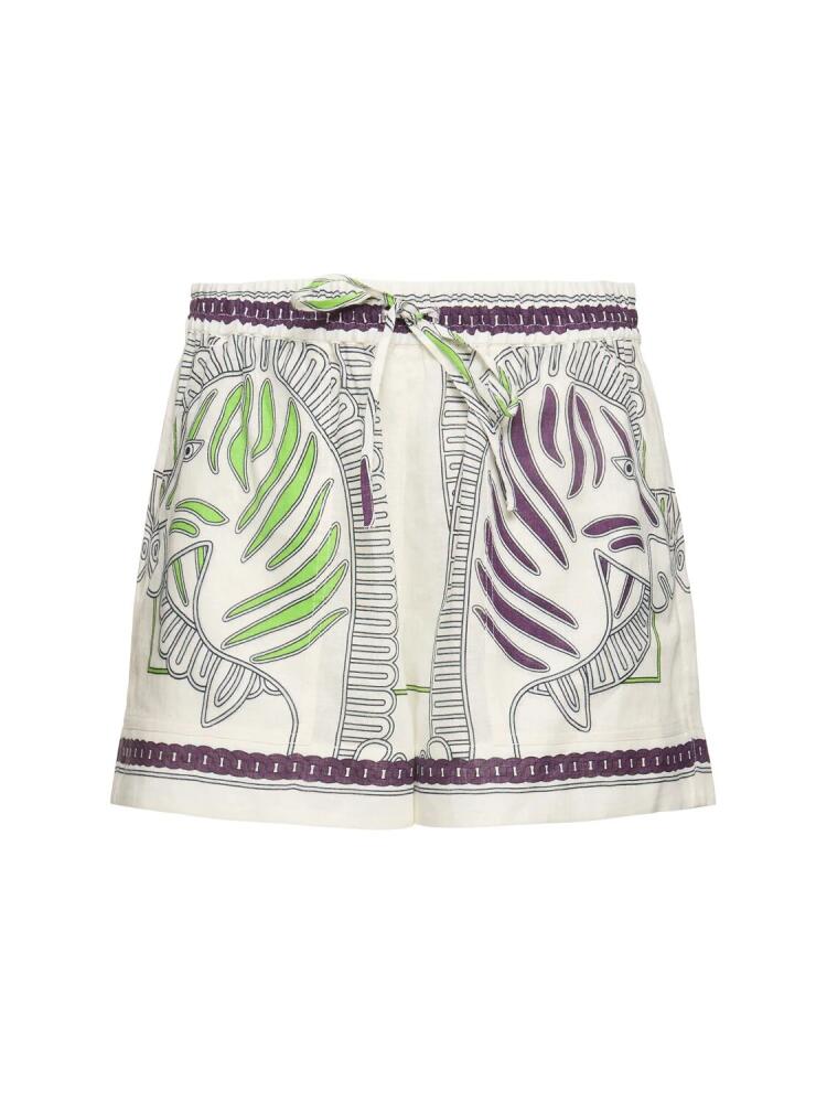 TORY BURCH Printed Linen Camp Shorts Cover