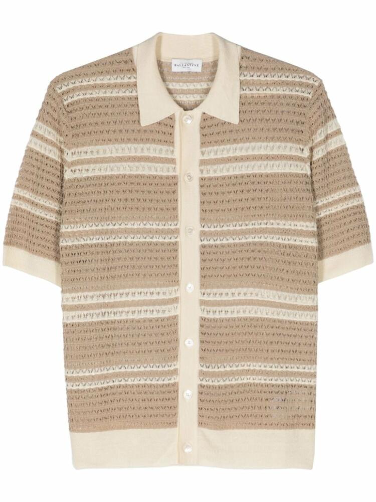 Ballantyne striped crochet-knit polo shirt - Neutrals Cover