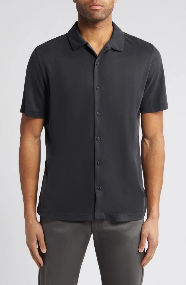 Johnston & Murphy Bird's Eye Short Sleeve Knit Button-Up Shirt in Black Cover