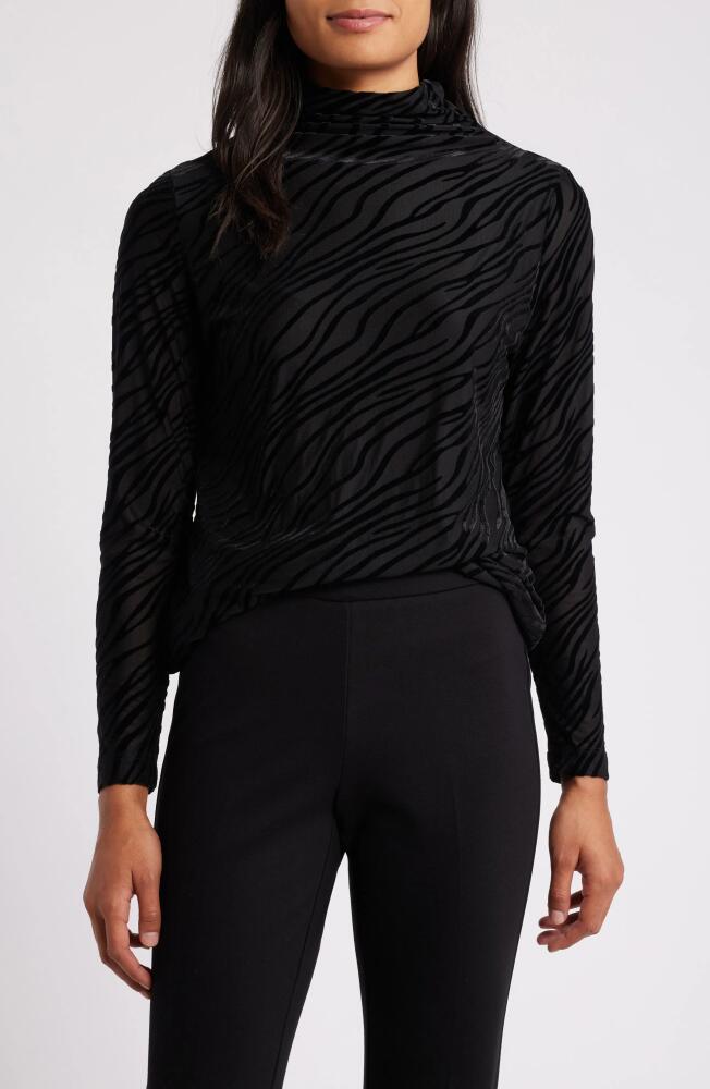 Anne Klein Zebra Pattern Burnout Long Sleeve Shirt in Anne Black Cover