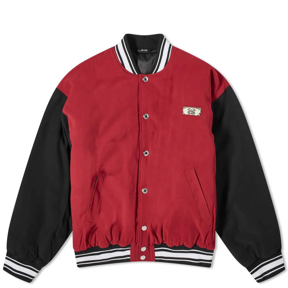 GCDS Men's Sunny Varsity Bomber Jacket in Bordeaux Cover