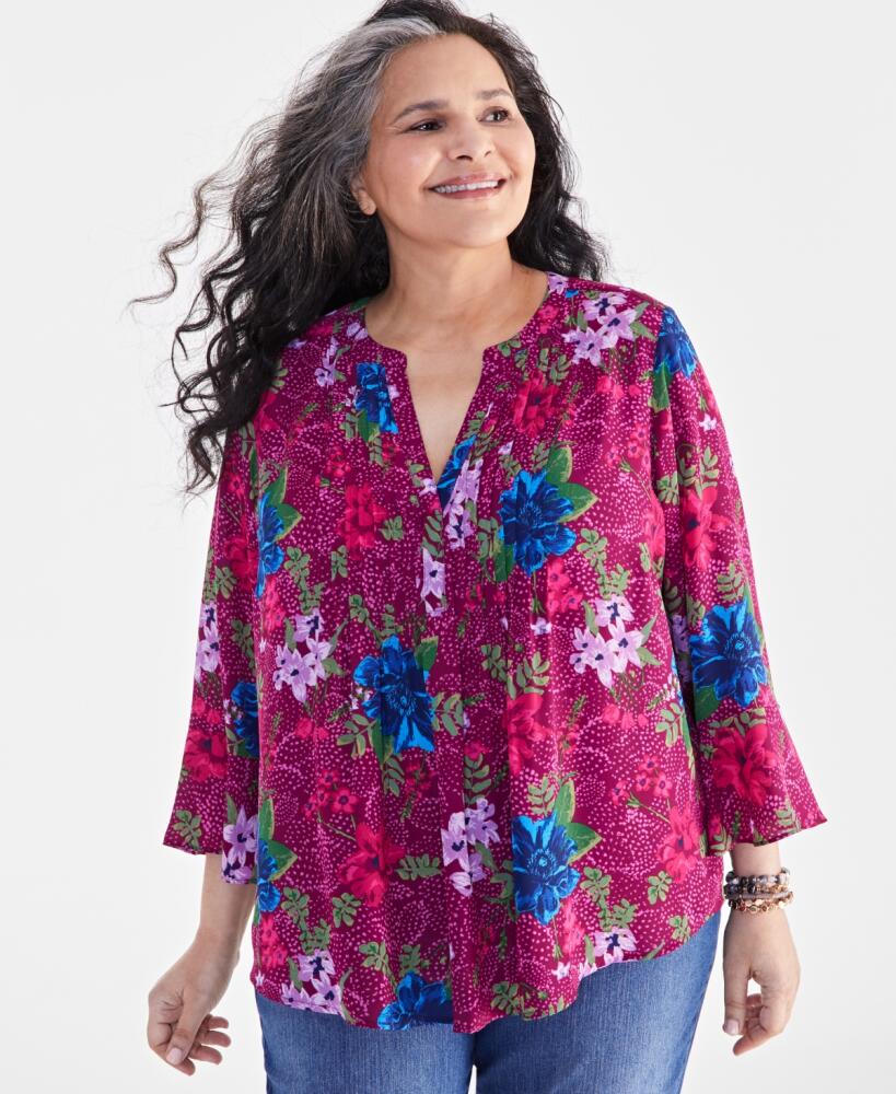 Style & Co Plus Size Printed Pintuck Blouse, Created for Macy's - Pastel Purple Cover