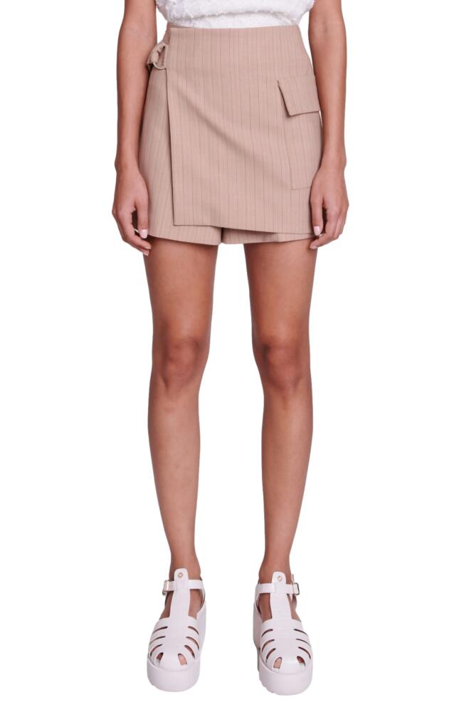 maje Iharell Stripe Wool Blend Wrap Skort in Beige Cover