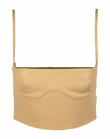 Off-white Leather Bustier Woman Top Beige Leather Cover