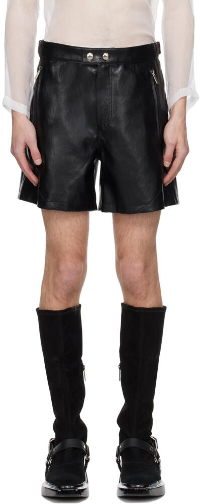 System Black Cinch Strap Faux-Leather Shorts Cover