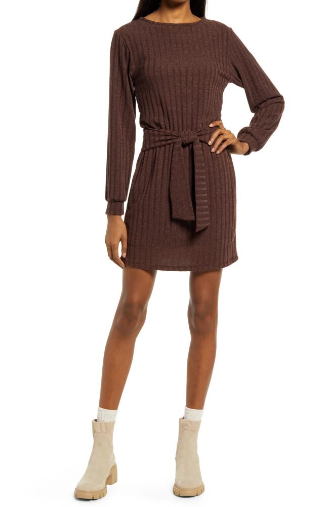 Fraiche by J Tie Front Long Sleeve Dress in Brown Cover