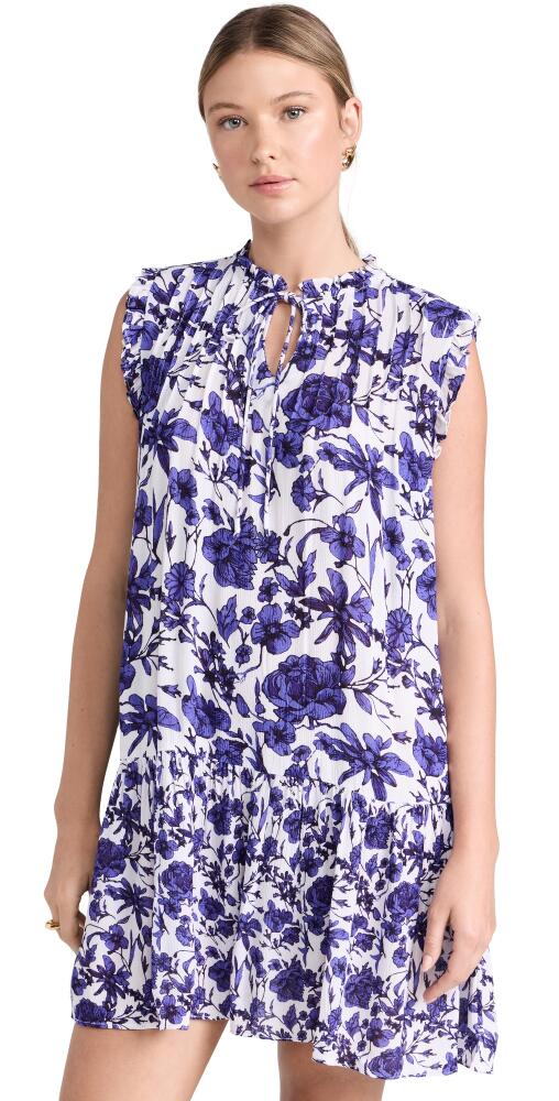 Playa Lucila Tie Neck Dress White/Blue Floral Cover