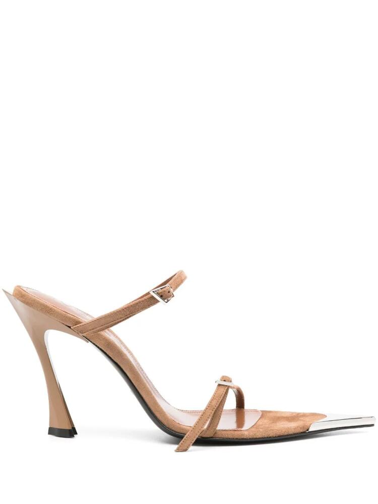 Mugler 95mm double-strap suede mules - Brown Cover